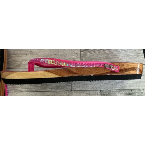 Hawaiian Hand Painted Lacquer Wood Flip Flop Sandals Size 7 Pink New - Picture 7 of 9